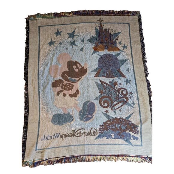 Mickey Mouse Walt Disney World Magic Kingdom Epcot Woven Throw Blanket Tapestry - Picture 2 of 6